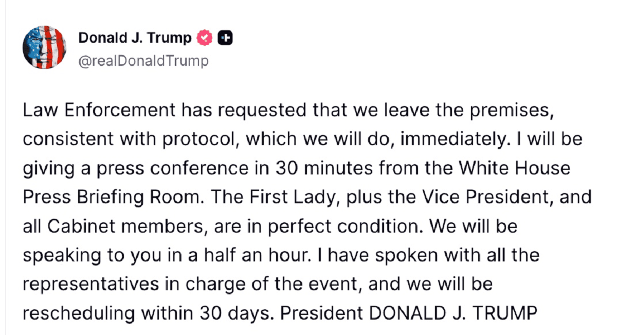 "Immediately": Trump Takes to Truth Social as Law Enforcement Orders Urgent Gala Exit