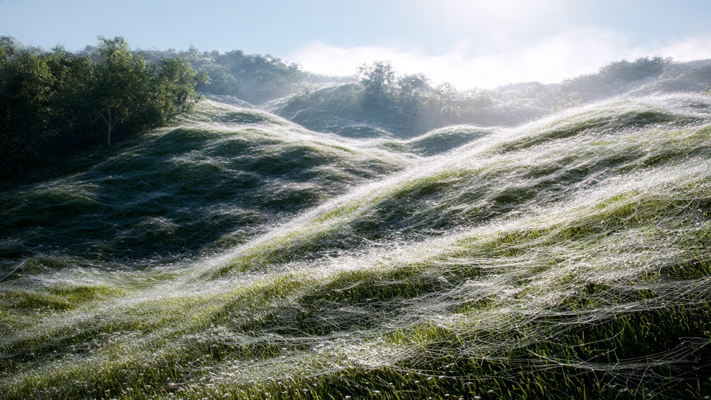 The Silk That Drifts Upon the Southern Wind, A Silver Canopy Over the Green Valleys