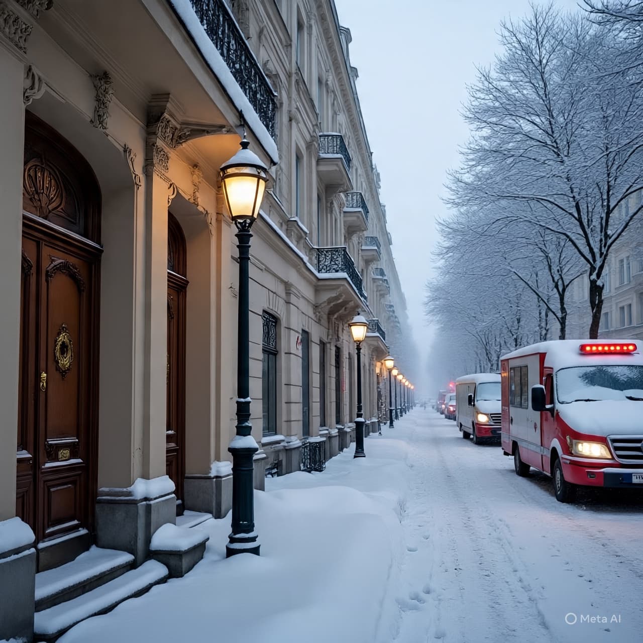 Where Winter’s Breath Hangs Between Sky and Street, A General Falls