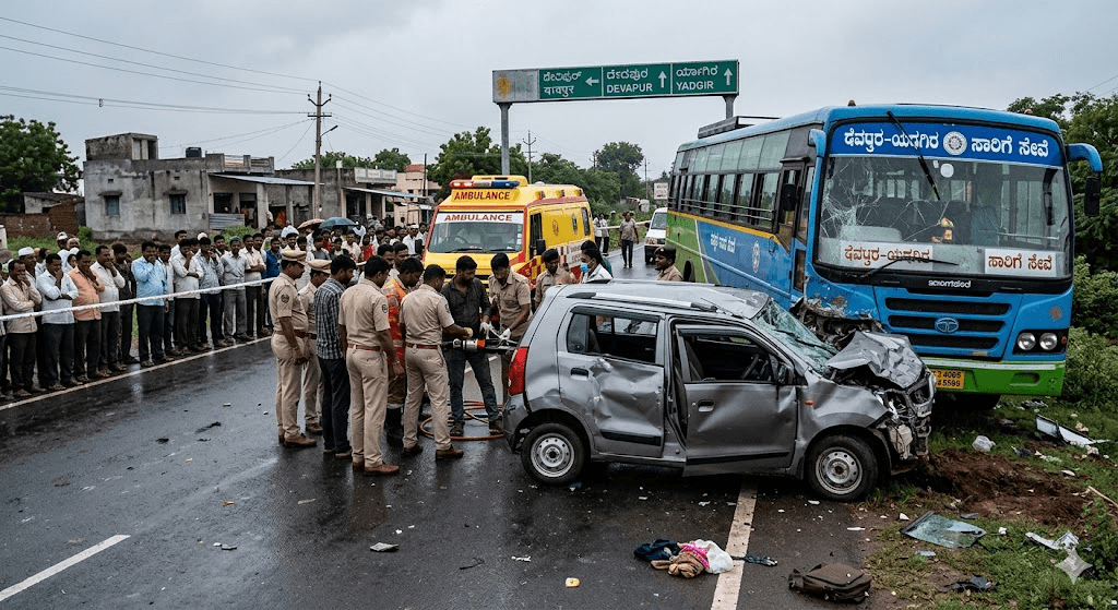 Friday Morning Horror: Six Dead After Head-On Collision with Private Bus in Karnataka's Yadgir