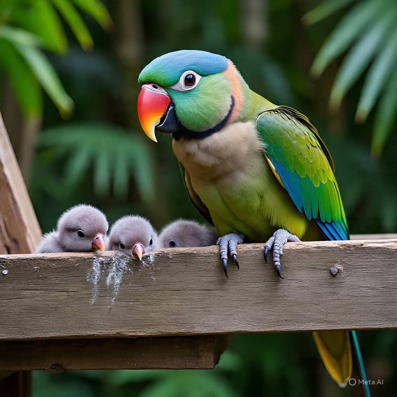 In a Quiet Forest Nest: The Gentle Watch of a Parrot and Her Chicks in New Zealand