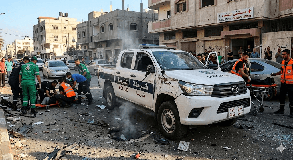 Gaza City Strike: Israeli Missile Hits Police Vehicle in Targeted Attack