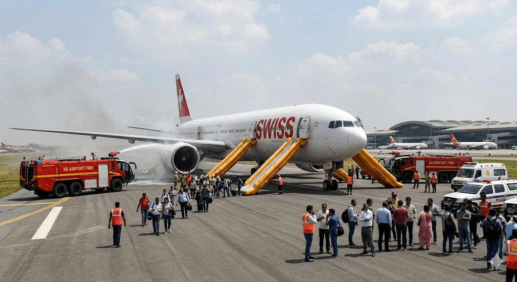 Emergency at IGI: Six Injured as Zurich-Bound Swiss Air Flight Aborts Takeoff After Engine Fire