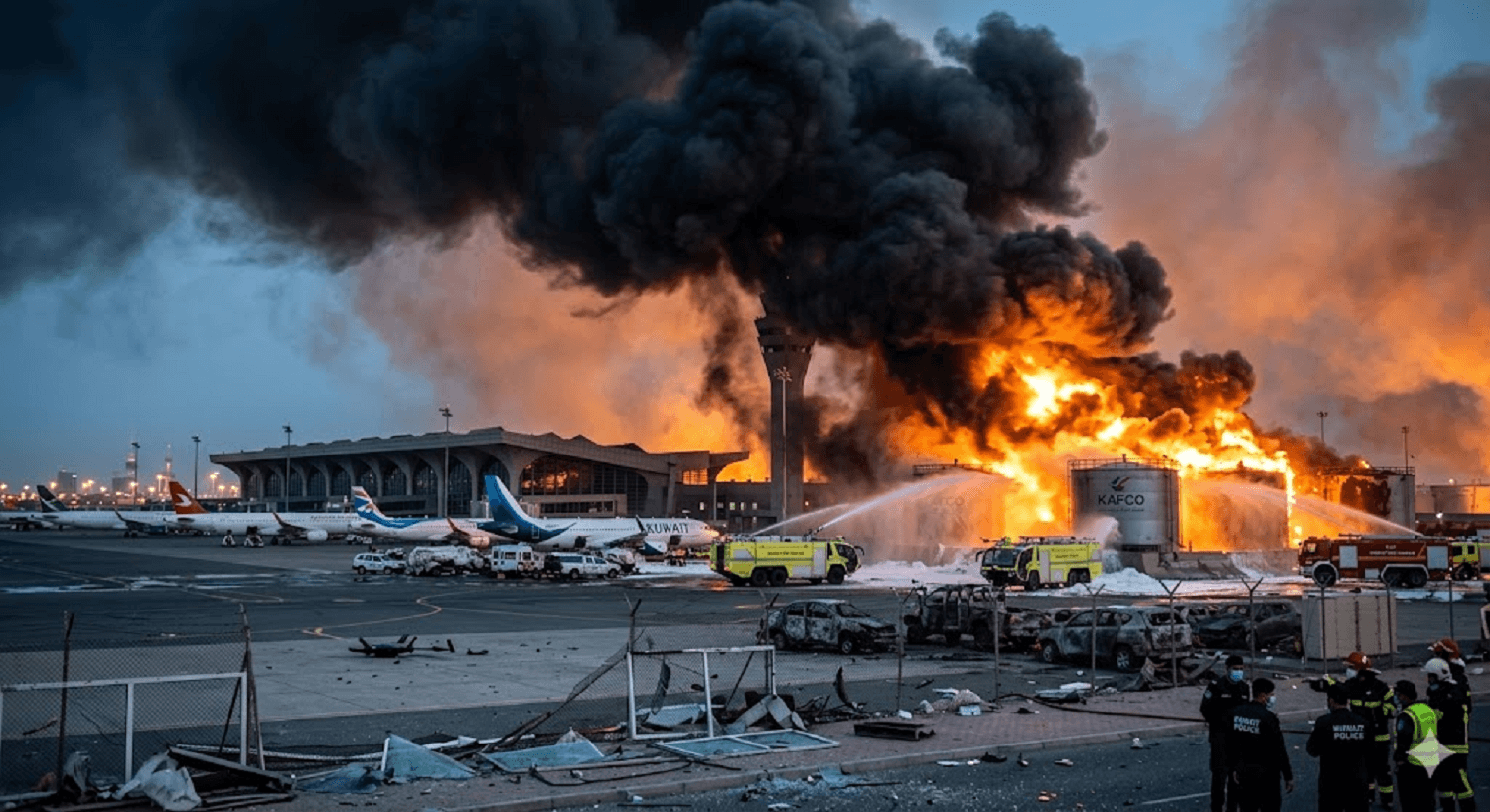 Chaos in Kuwait: Iranian Drone Strike Sparks Massive Fuel Fire at International Airport