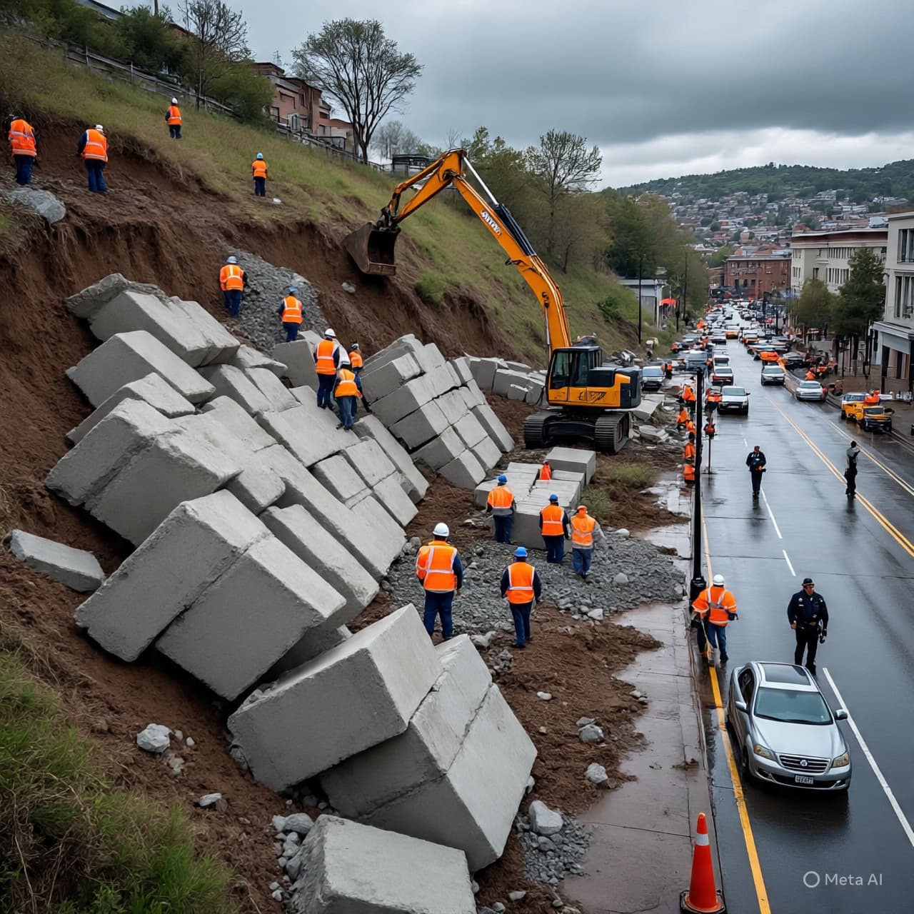 The Long Descent: A Truck, Eleven Vehicles, and Concrete Blocks Scattered Across the Road