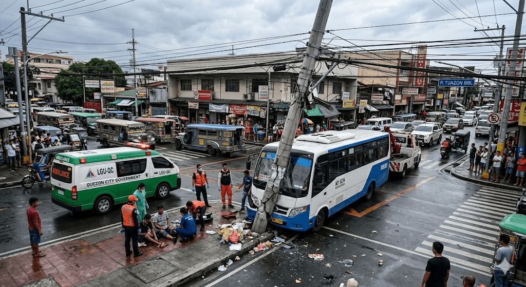 Commuter Chaos in Cubao: Modern Jeepney Ramming Electric Post Leaves 10 Injured