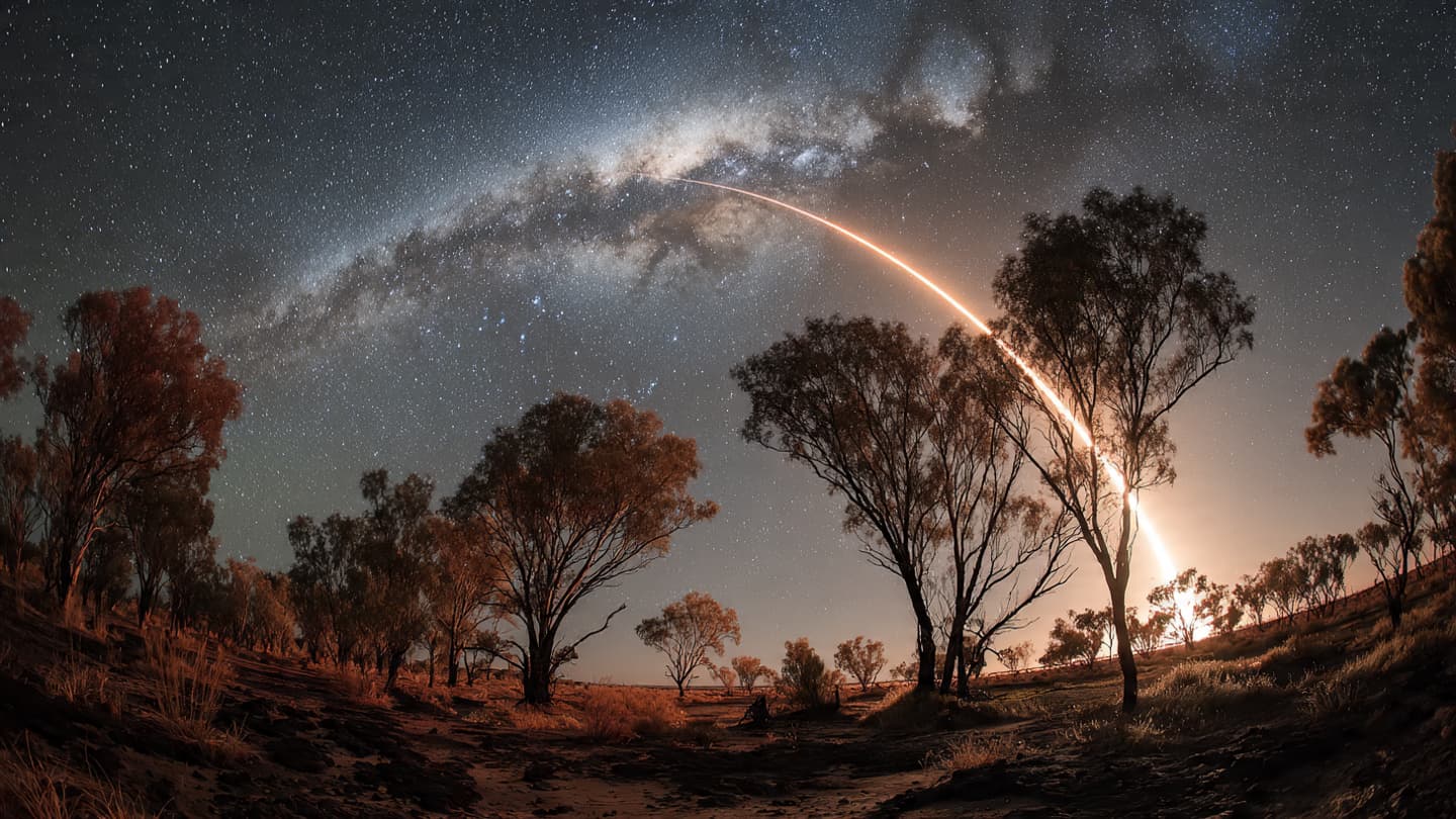 The Celestial Courier, A Silent Passage of Light Across the Australian Nighttime Horizon