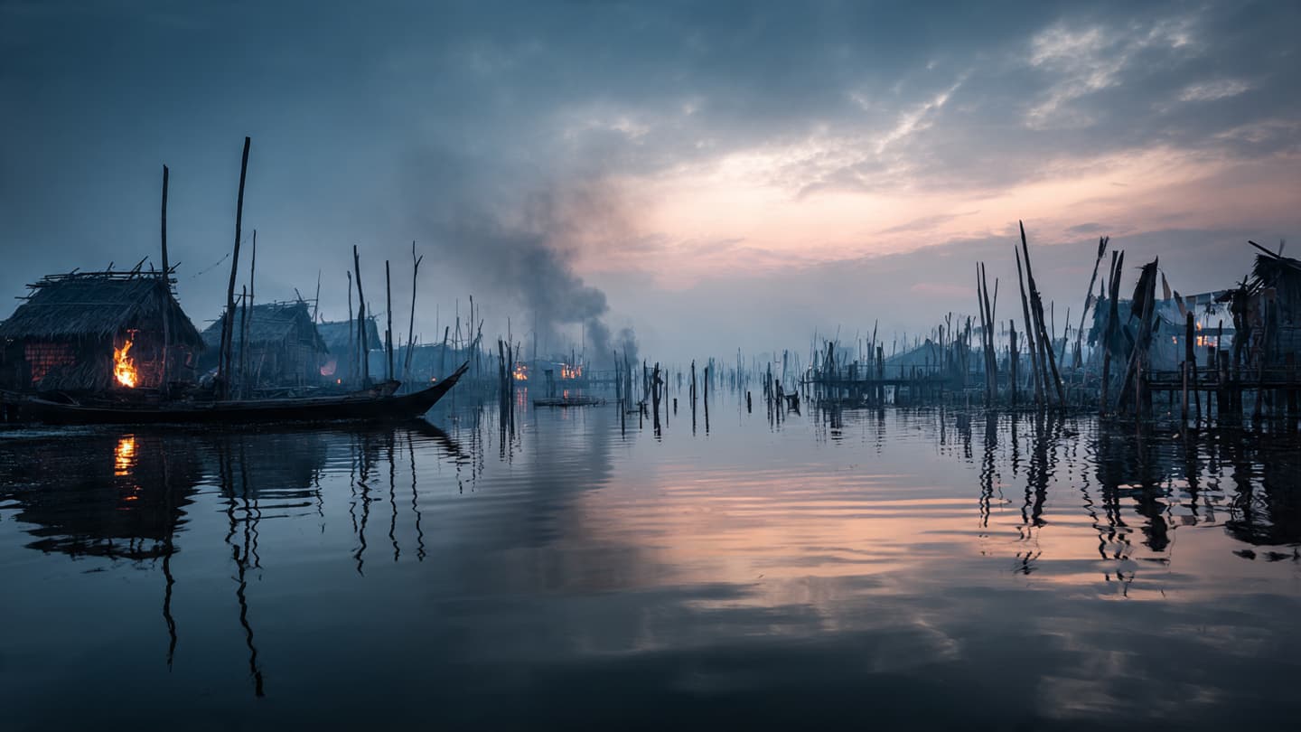 When the Water Reflects the Fire, a Night of Ash Over the Silent Coastal Tides