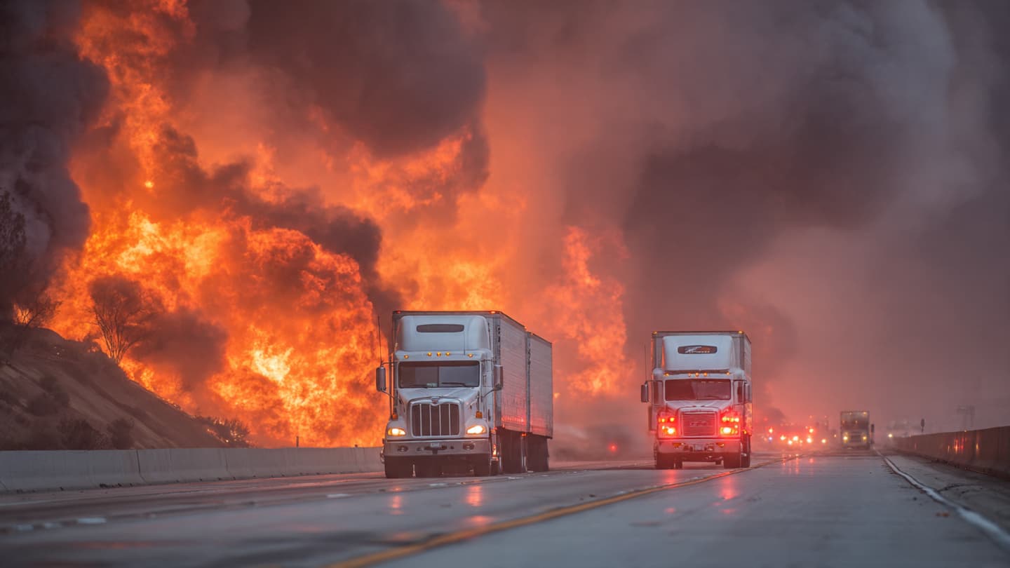 When the Highway’s Rhythm Breaks, Smoke Rises Where Movement Once Flowed
