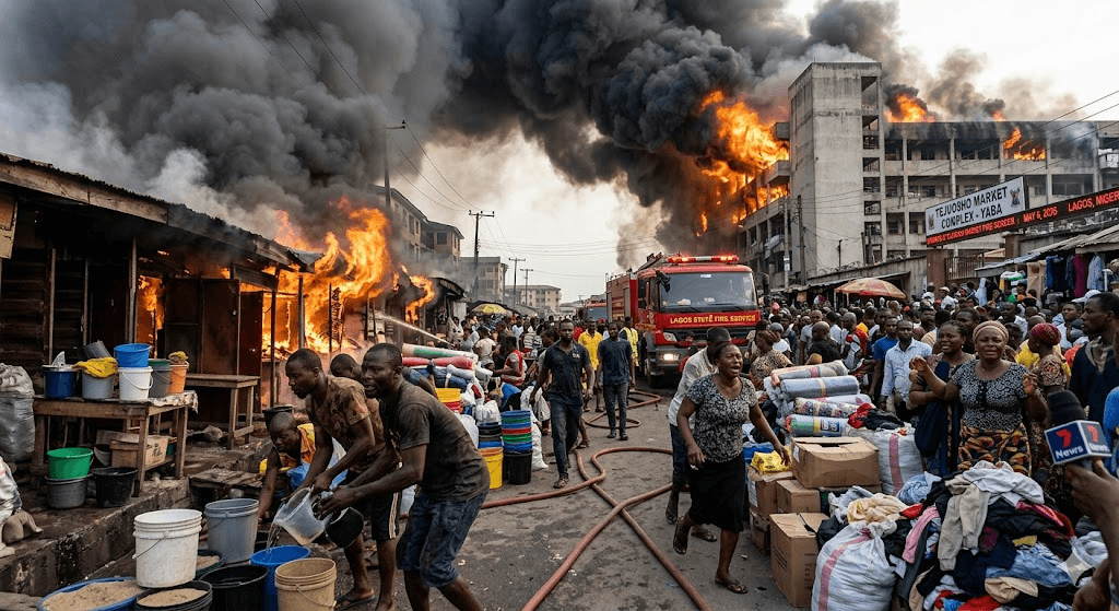 Tejuosho in Flames: Massive Fire Ravages Lagos Market as Traders Watch Livelihoods Burn