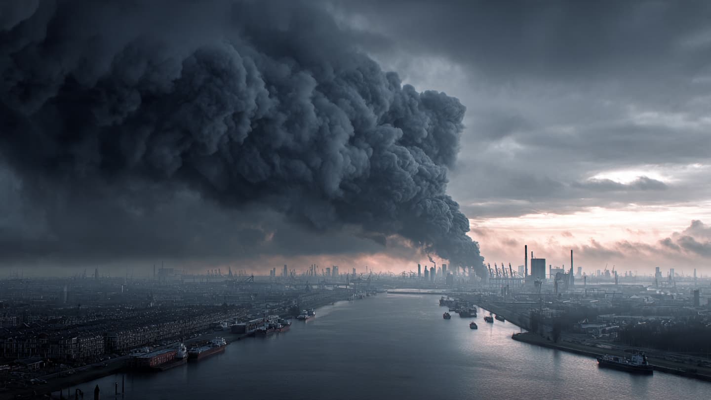Where the Industry Breathes Fire, A Morning of Gray Veils Across the Rotterdam Skyline