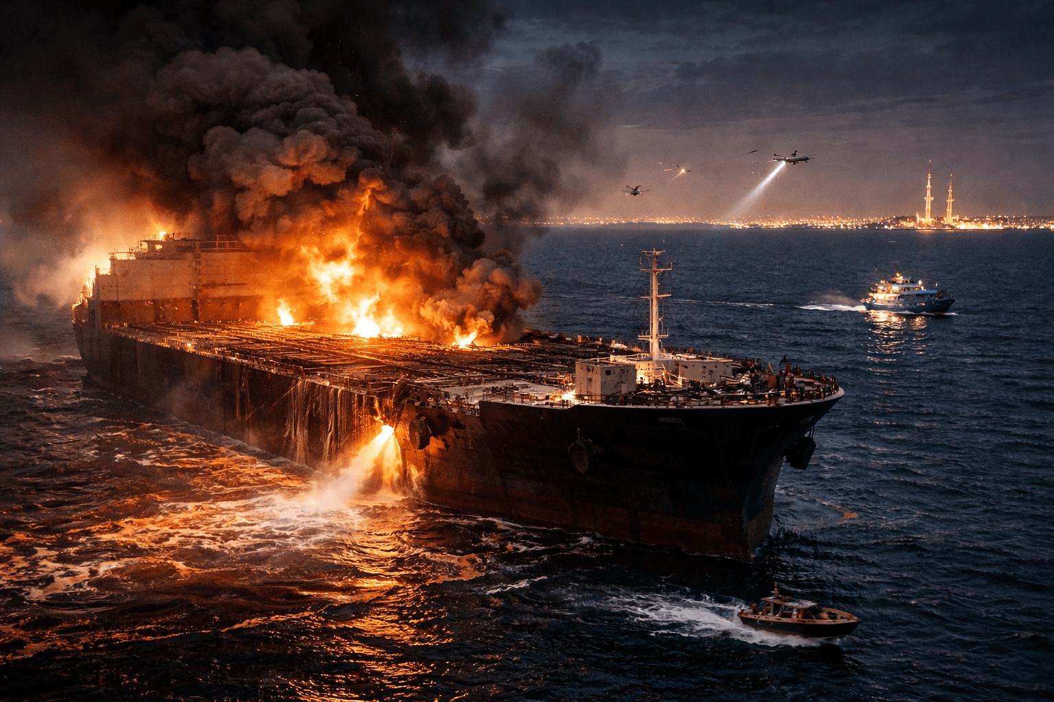 Massive Explosion Strikes Oil Tanker Near Kuwait, Raising Alarm Across Gulf Waters