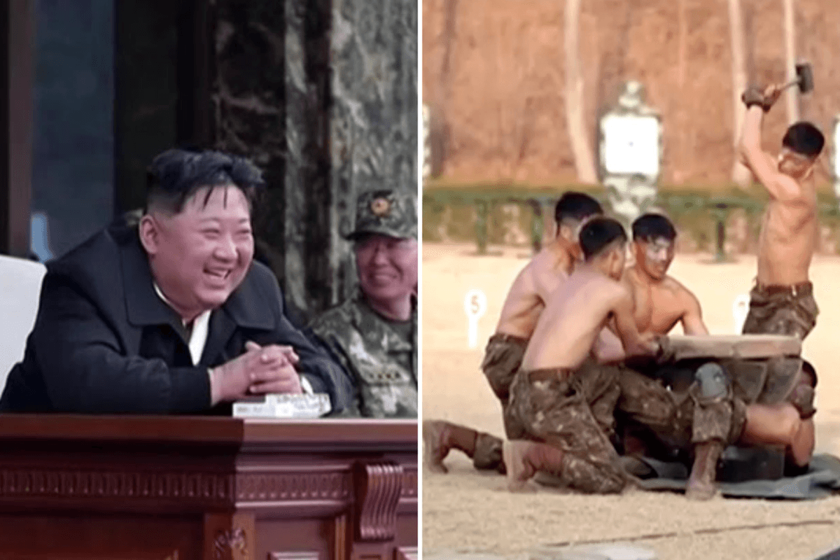 Smiling Kim Jong Un Watches as Troops Pummel Each Other with Bricks and Axes at Military Showcase