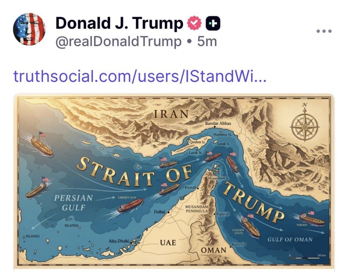 “Strait of Trump” Sparks Speculation as Donald Trump Drops Cryptic Map