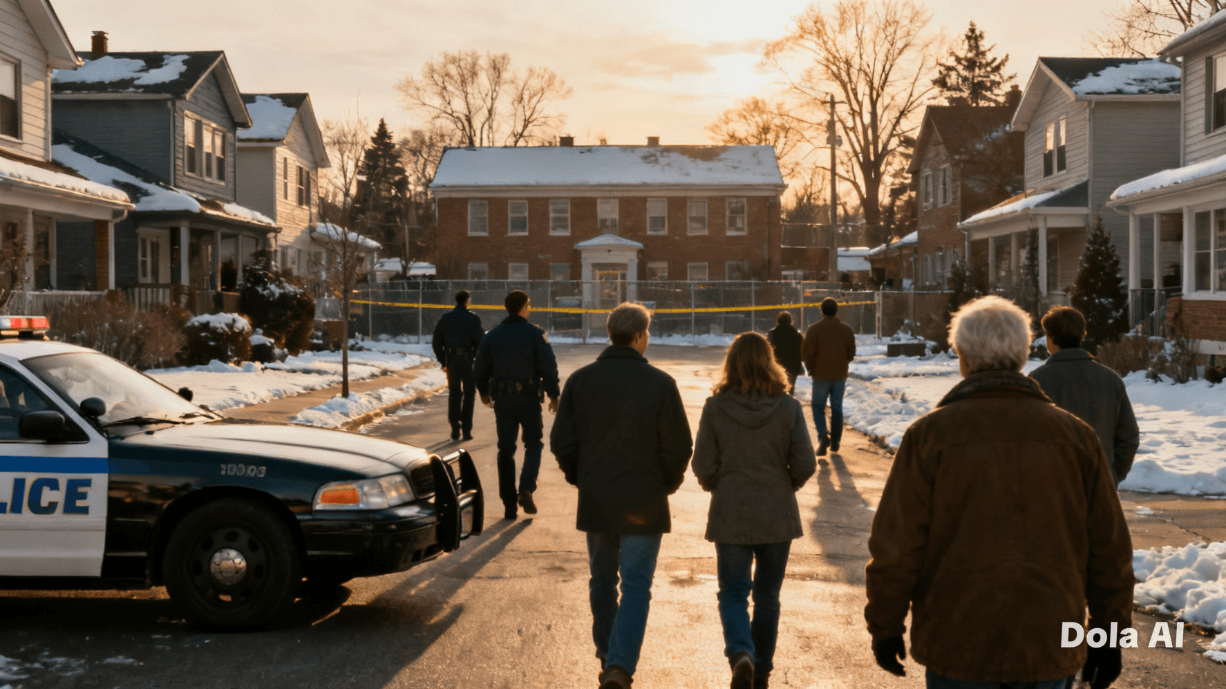 “Suspended Moments: Neighbors Leave Their Homes While Police Stand Watch”