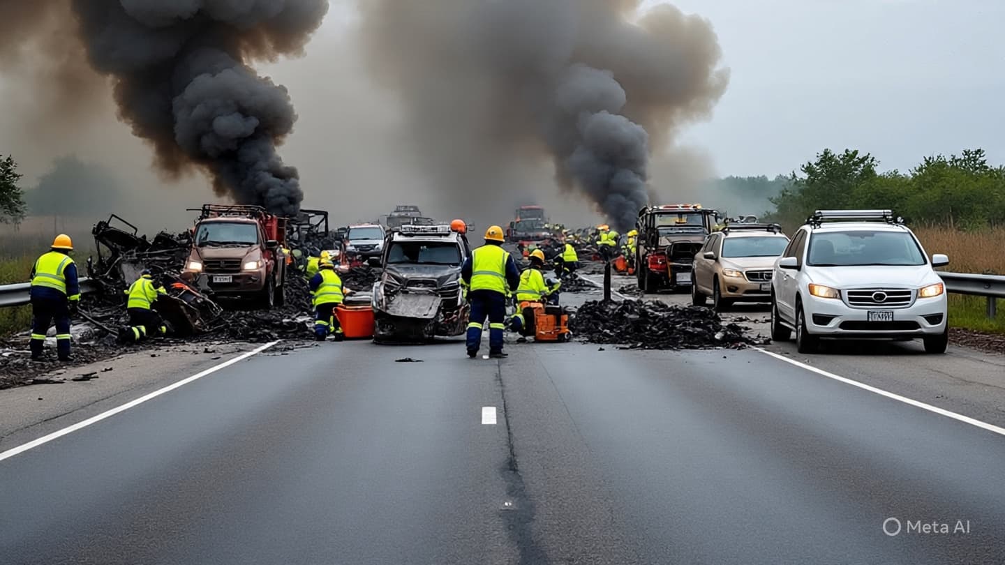 A Highway Lit by Flames: Where Motion Meets Sudden Stillness