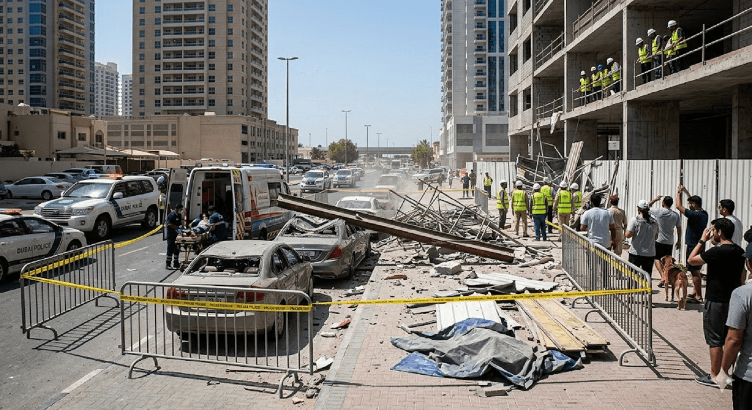 Close Call in South Dubai: Four Injured as Falling Debris Hits Residential Area
