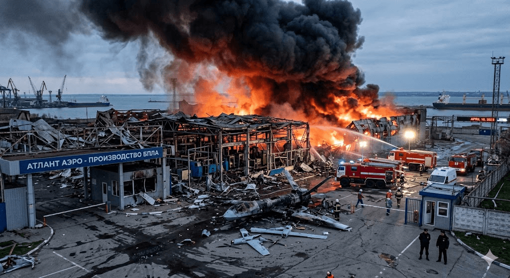 Overnight Strike: Massive Fire Erupts at Russian Drone Plant After Missile Hit