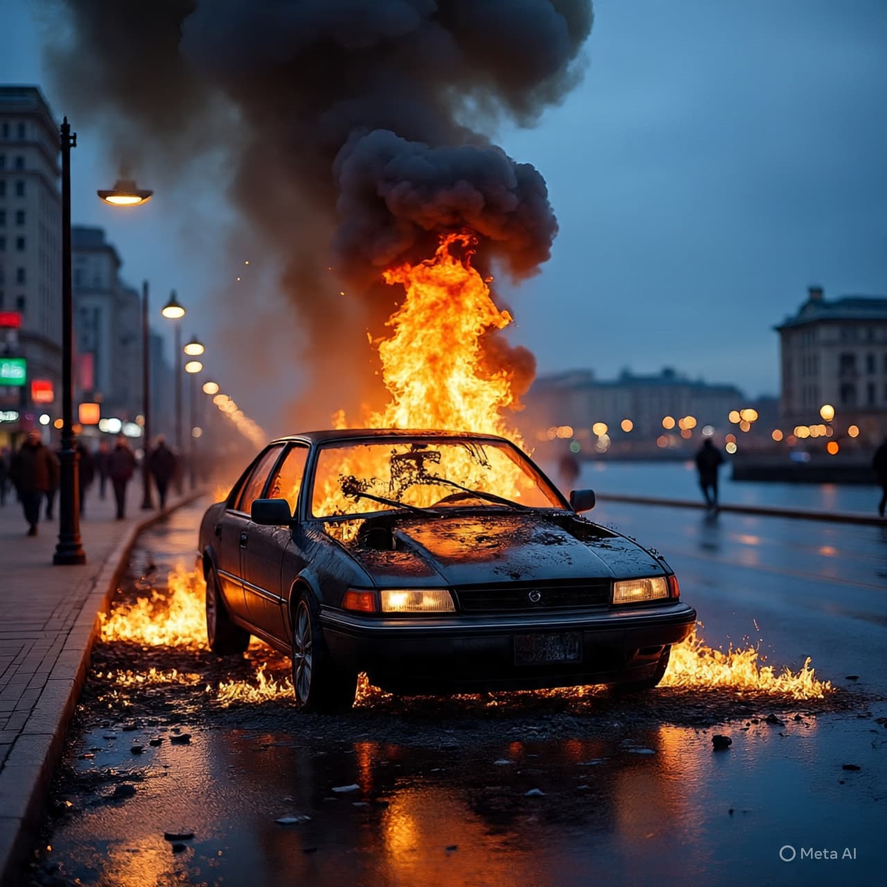 Where Evening Light Meets Rising Smoke, A City Pauses for a Moment of Flame