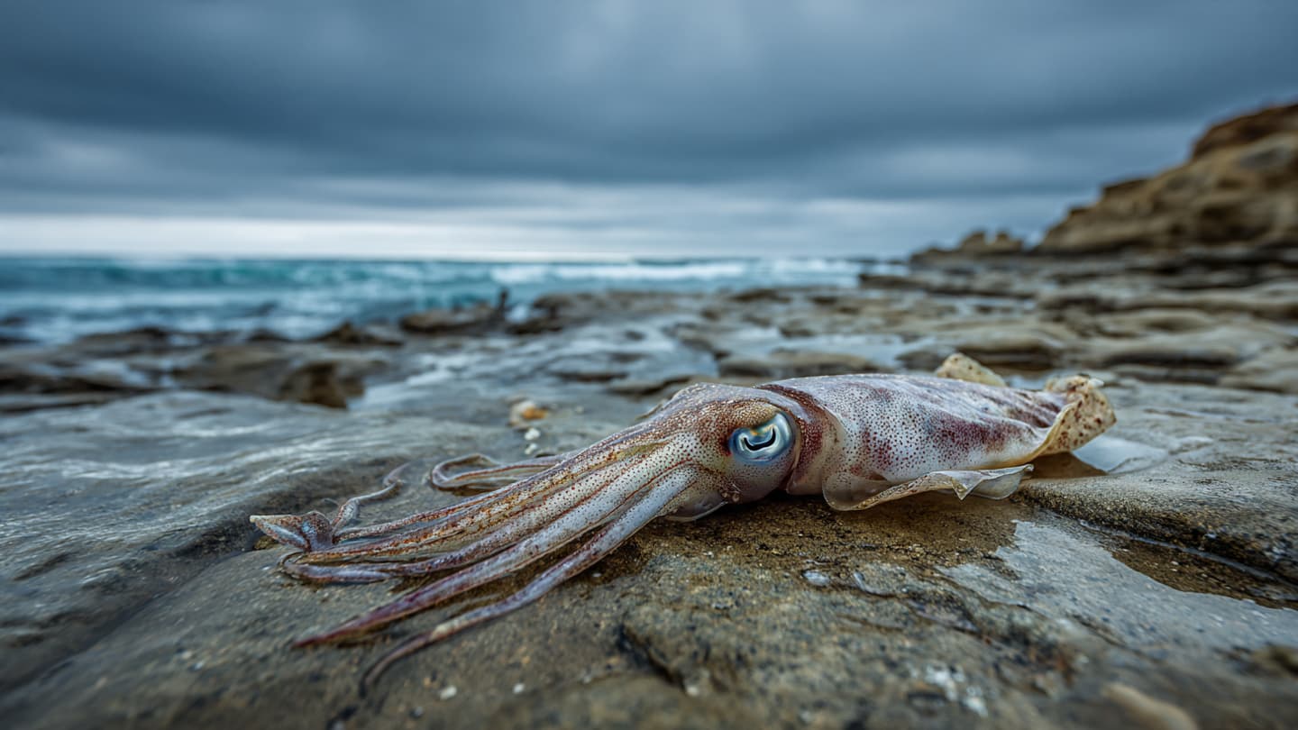 From Deep Waters, A Rare Giant Squid Briefly Entered Human Sight
