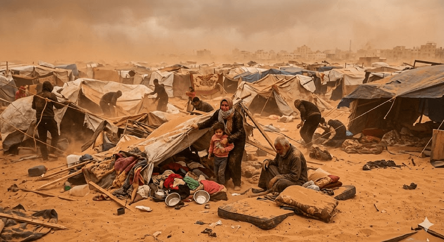 Severe Sandstorm Batters Gaza, Destroying Shelters and Endangering Displaced Families