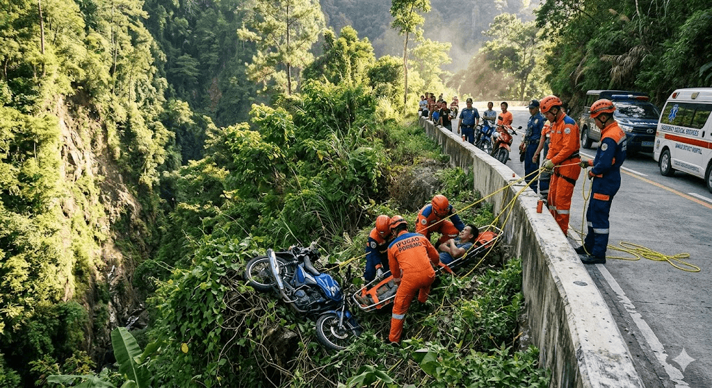 Tragedy in Ifugao: Rider Killed, Companion Injured After Motorcycle Plunges into Ravine