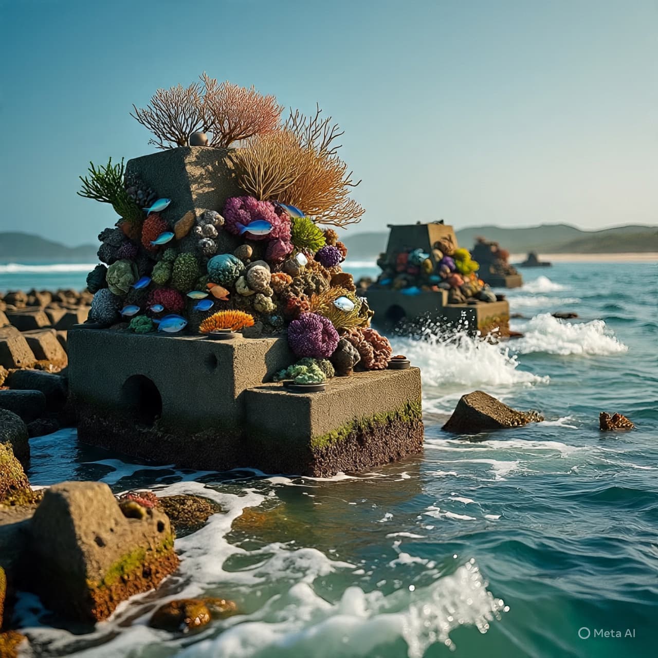 Where concrete once stood, living reefs now rise with the tide