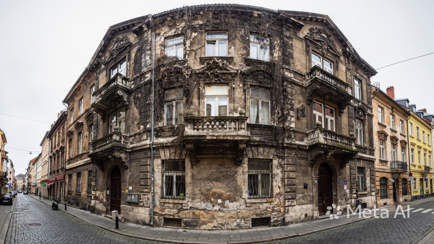 The Scars of Fire Upon the Timeless Stones of a Leipzig Street in the Morning