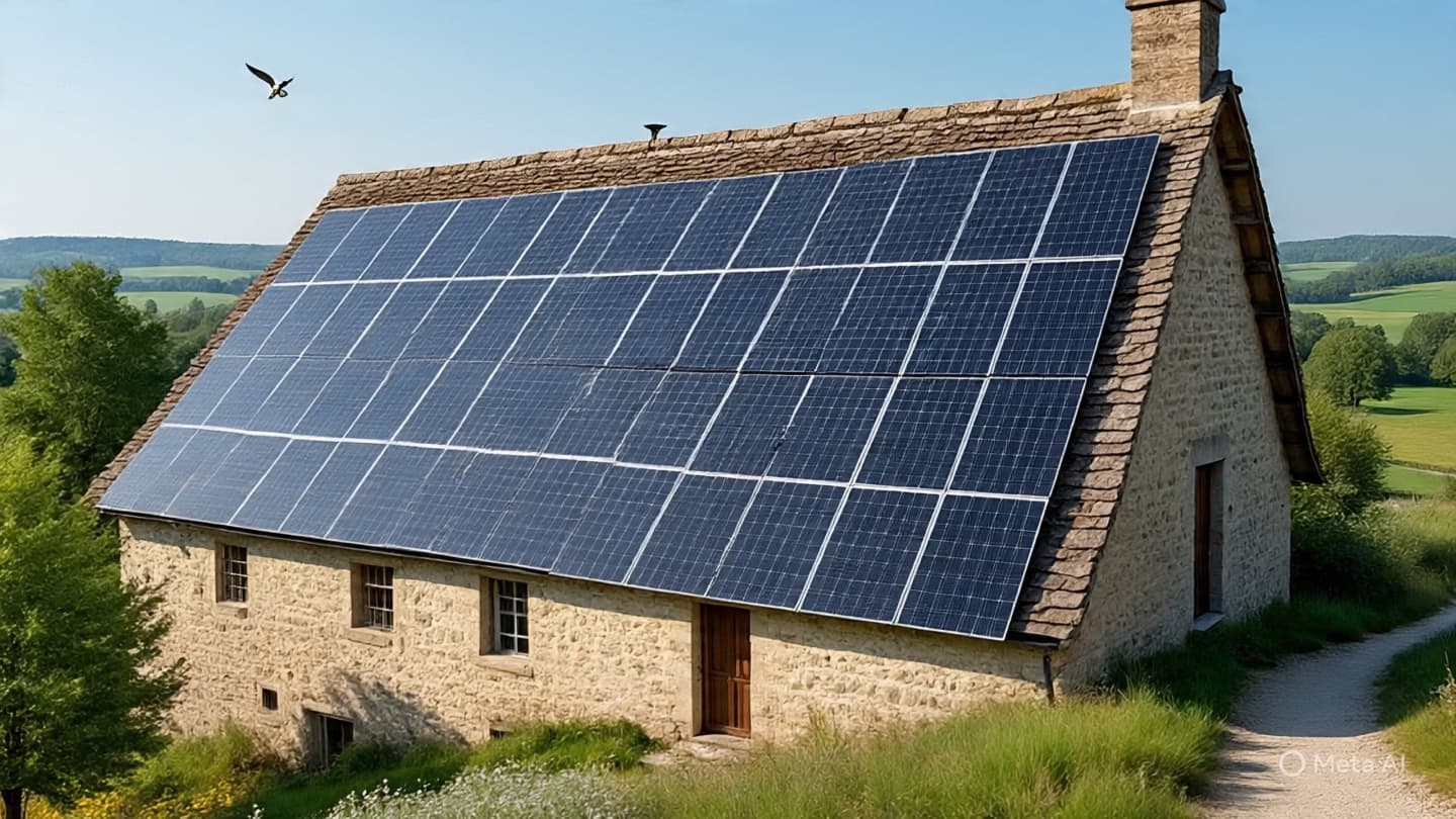 Between the Old Church Spire and the Soft Light of the Solar Panel