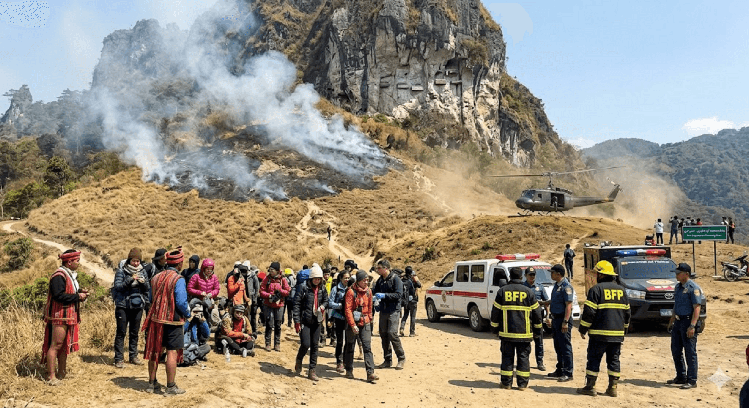 Flames on the Sacred Mountain: 18 Hikers Rescued as Grass Fire Sweeps Mt. Kabunian