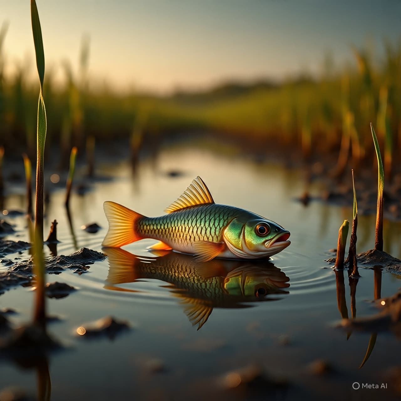 Beneath Drying Reeds and Shifting Earth, A Small Survivor Emerges
