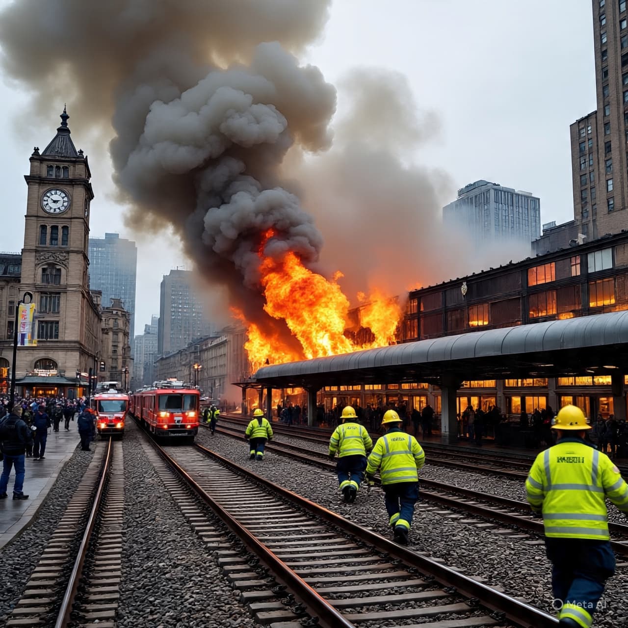 Between Rail Lines and Rising Smoke: Glasgow Pauses as Fire Grips a Historic Structure