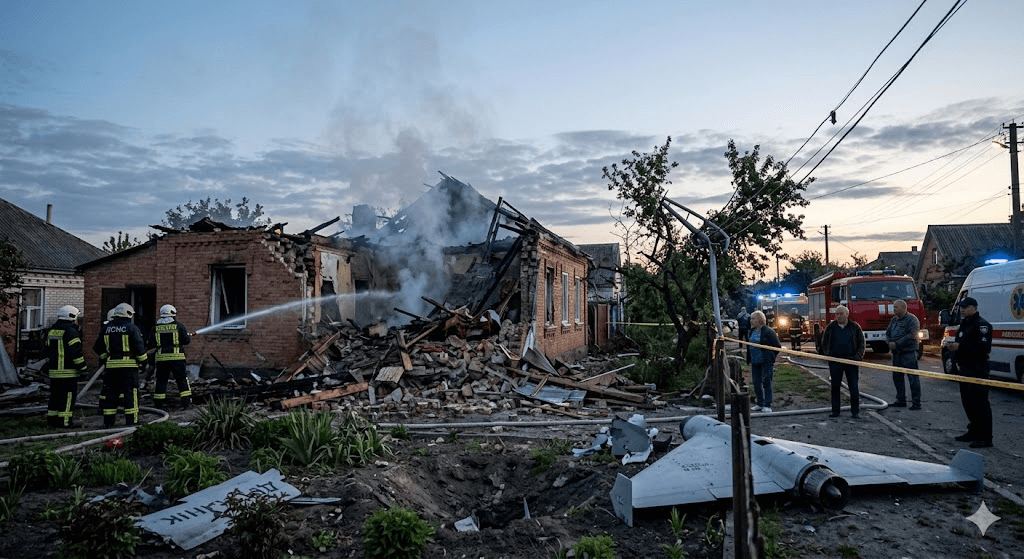 Skyborne Terror: Russian Drone Strike Levels Kyiv Home, Leaves One Injured