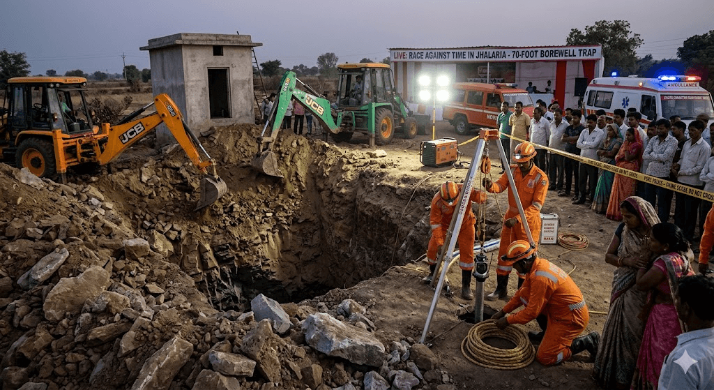 Race Against Time: Massive Rescue Mission Underway for Toddler Trapped in 70-Foot Jhalaria Borewell