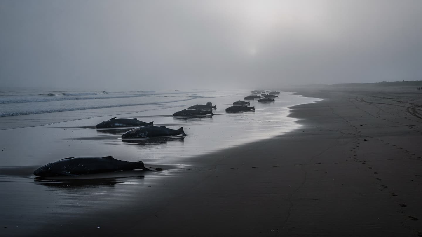 Where the Tides Turn Silent: A Study of One Hundred Whales Resting Upon Gold