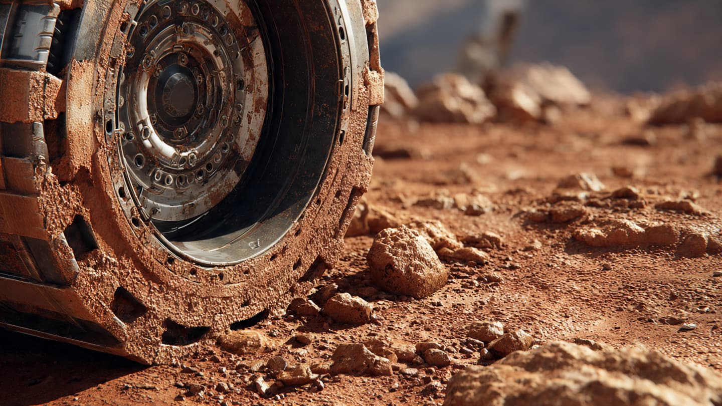 Mars Rover Wheels Carry the Visible Weight of Years on Harsh Terrain