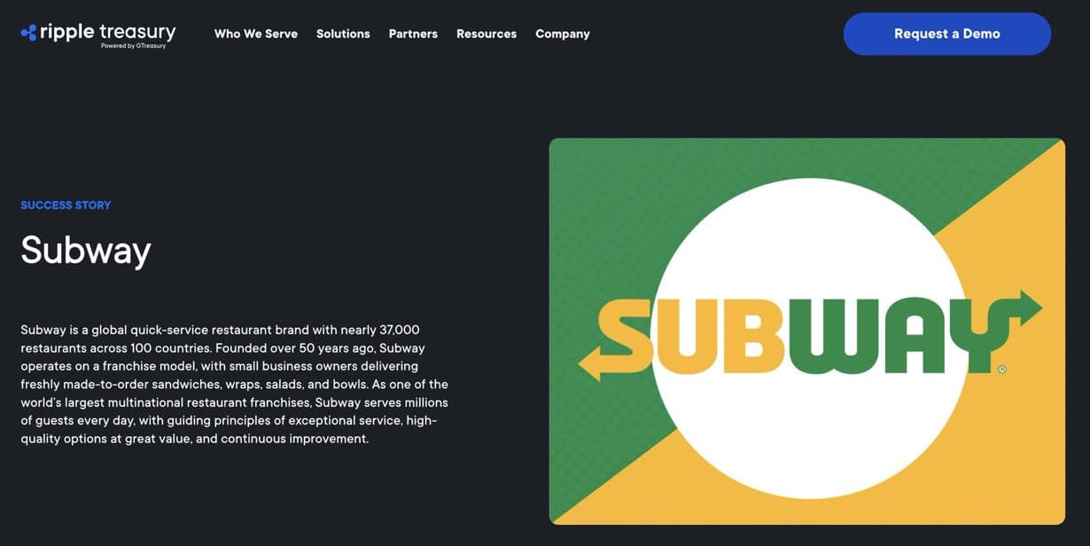 Ripple Treasury Showcases Subway as a Global Digital Finance Success