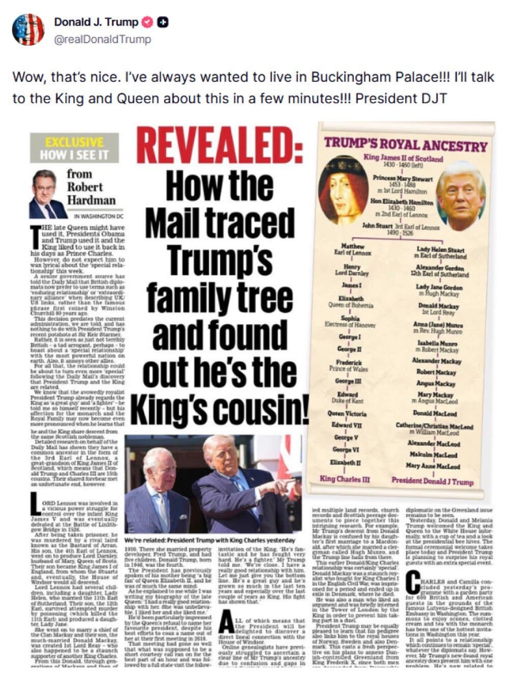 Trump’s “Royal Link” Claim Sparks Buzz and Doubt Online