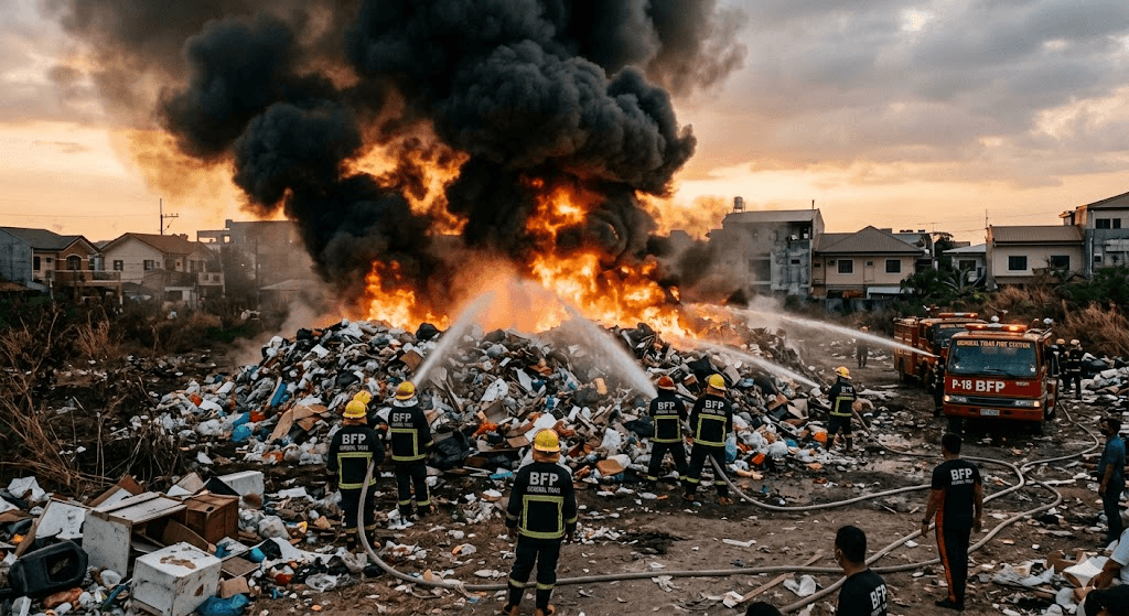 Toxic Blaze: Giant Rubbish Heap Goes Up in Flames in Brgy. Manggahan