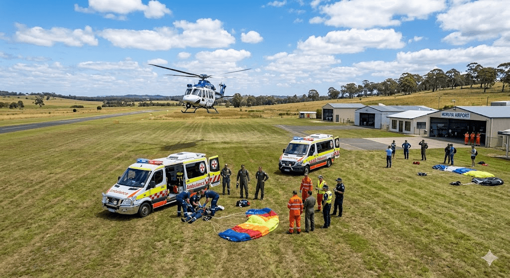 Mid-Air Collision: Two Skydivers Hospitalized After High-Altitude Accident in Regional NSW