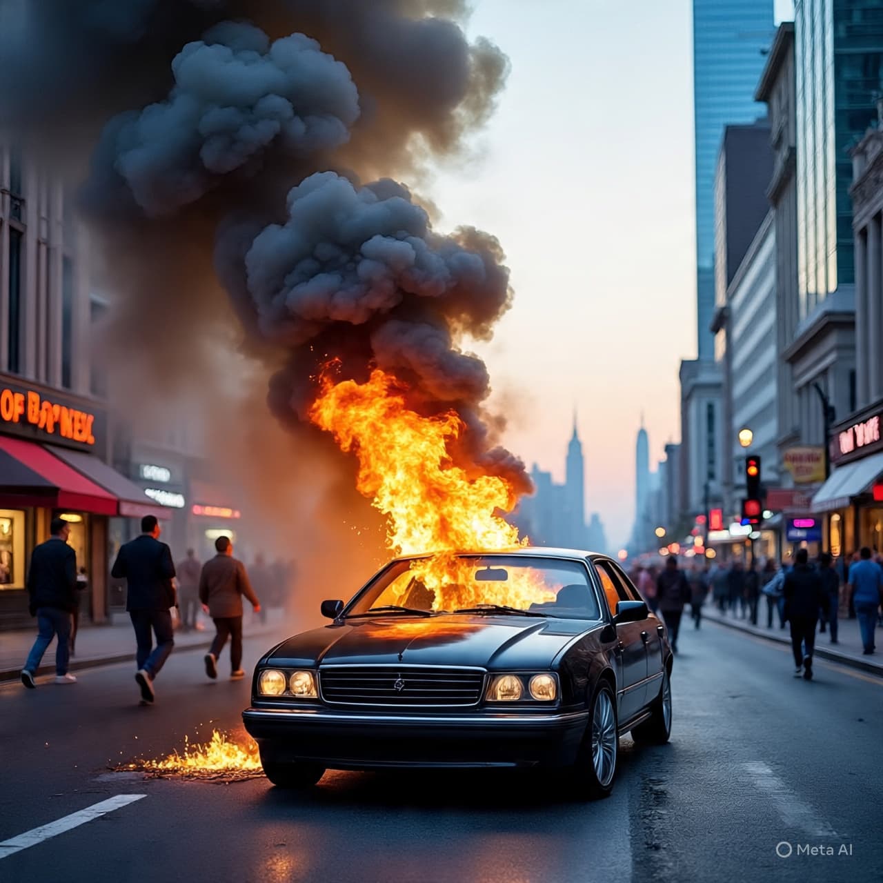 Along the Harbour’s Edge, A Sudden Flame Breaks the Evening’s Calm