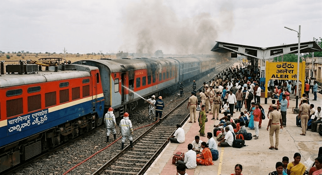 Panic on the Tracks: Fire Breaks Out on Charminar Express Near Aler Station