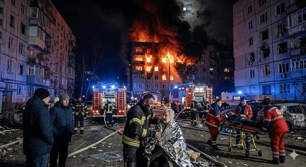 Zaporizhzhia Under Fire: Massive Blaze Erupts as Russian Drone Strikes Rip Through Residential Blocks