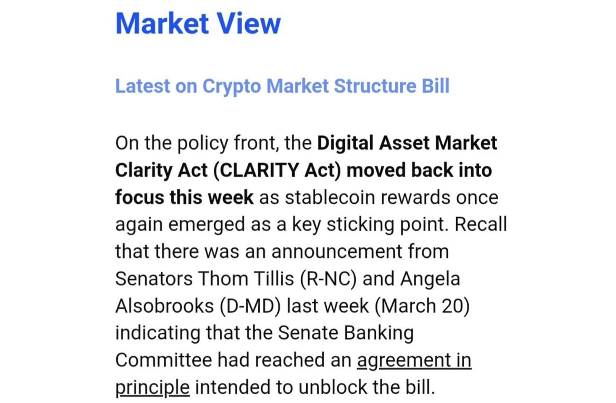 Crypto Market Structure Bill Unblocked as Stablecoin Rewards Deal Reached