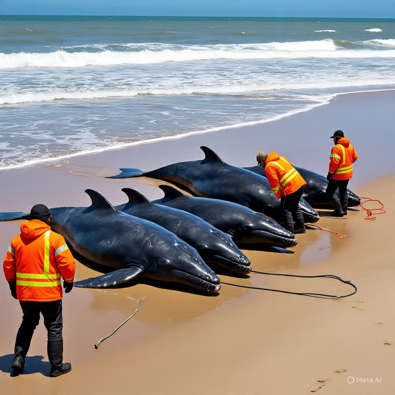 “Shallow Waters, Deep Bonds: Pilot Whales Restranded at New Zealand’s Farewell Spit”