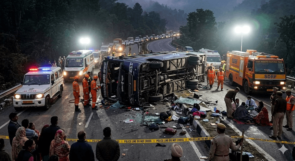 Tragedy on the Highlands: 19 Dead as Passenger Bus Overturns on Udhampur Highway