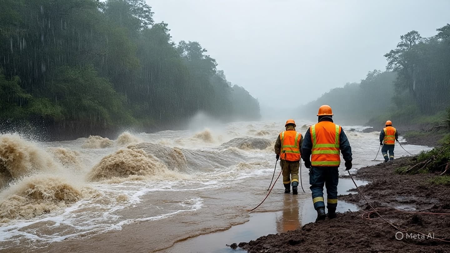 A City Pauses Beneath the Rain, Waiting for the Water to Recede