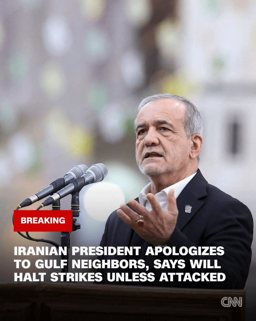 Iranian President Apologizes to Gulf Neighbors, Vows to Halt Strikes Unless Attacked