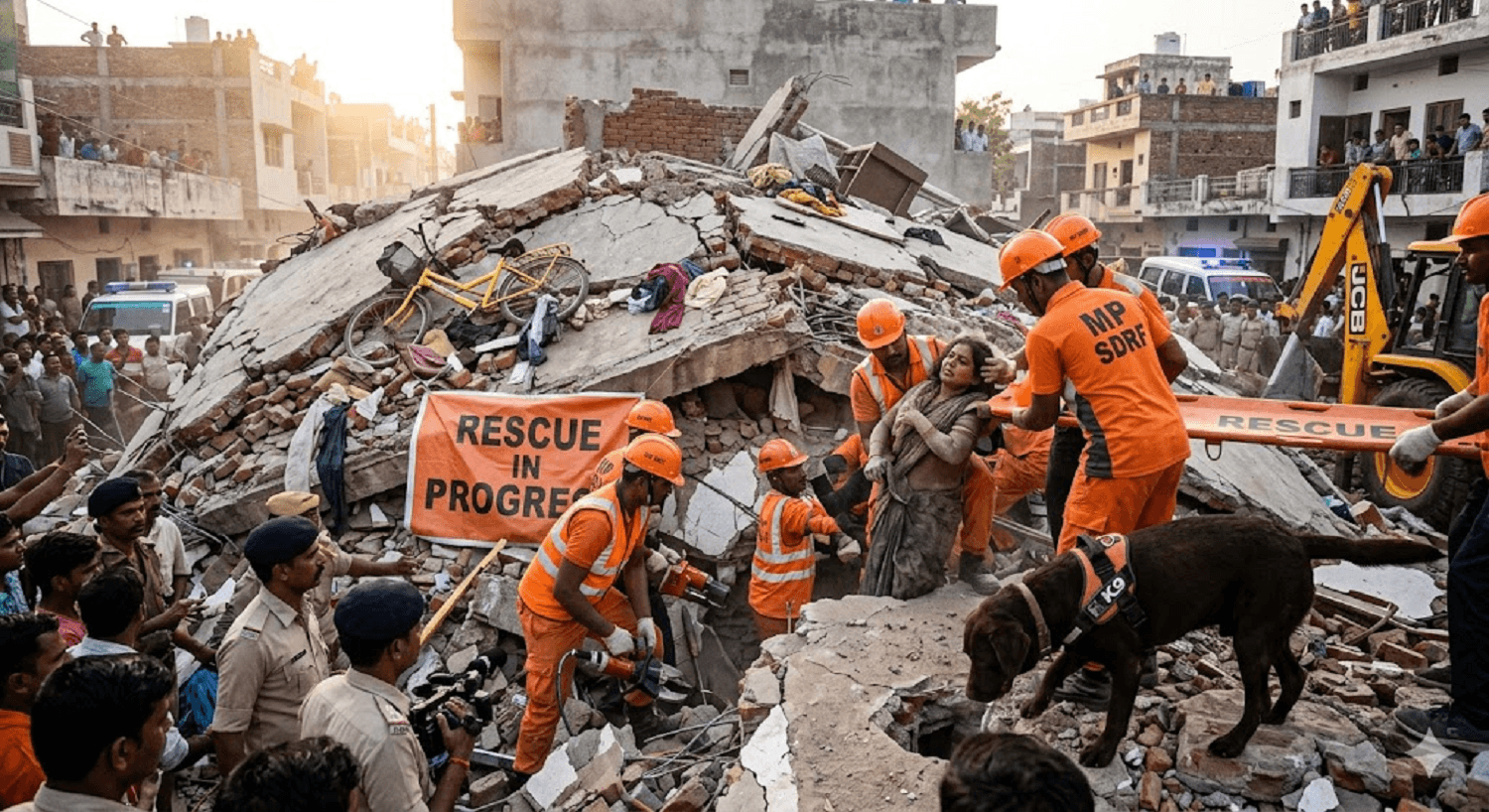 Race Against the Clock: Rescuers Scour Debris as Building Crumbles in Madhya Pradesh