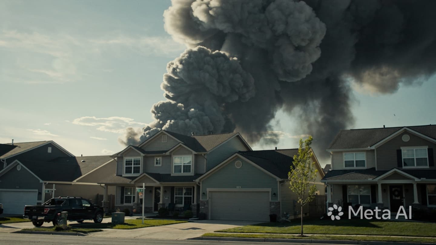 Where the Smoke Veils the Suburban Sun, a Neighborhood Watches the Rising Ember